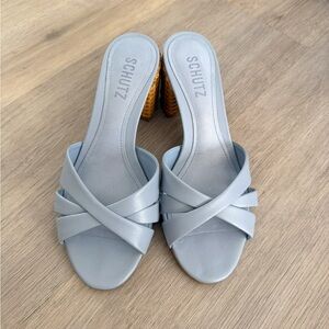NWT Schutz Women's Light blue Crisscross Slide Sandals